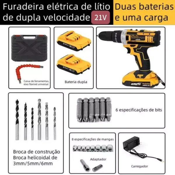 Parafusadeira de 13mm 21V Drill Kit + 2 Batteries - Imagem 4