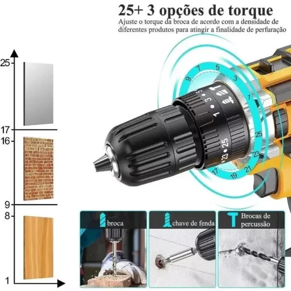 Parafusadeira de 13mm 21V Drill Kit + 2 Batteries - Imagem 5