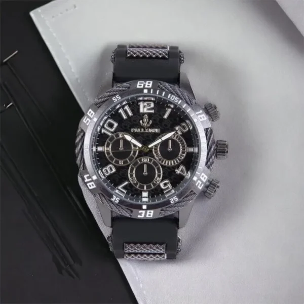 Relógio masculino com pulseira de borracha preta e dourada à prova d'água - Imagem 3