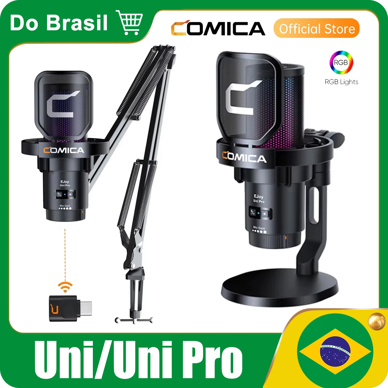 Comica Uni Pro Wireless USB Microphone gamer com luz RGB