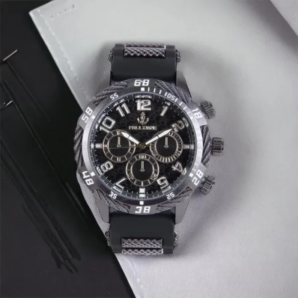 Relógio masculino com pulseira de borracha preta e dourada à prova d'água - Imagem 7