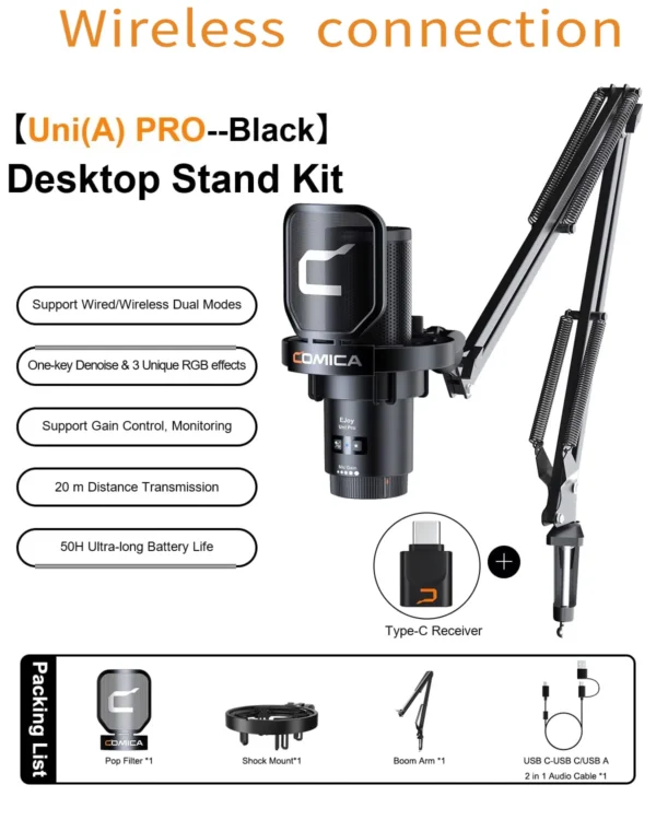 Comica Uni Pro Wireless USB Microphone gamer com luz RGB - Imagem 10