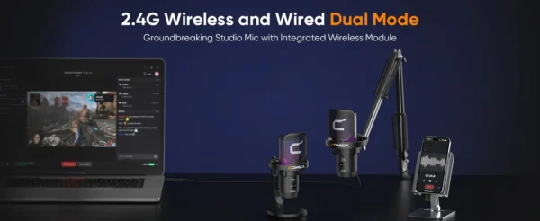 Comica Uni Pro Wireless USB Microphone gamer com luz RGB - Imagem 22