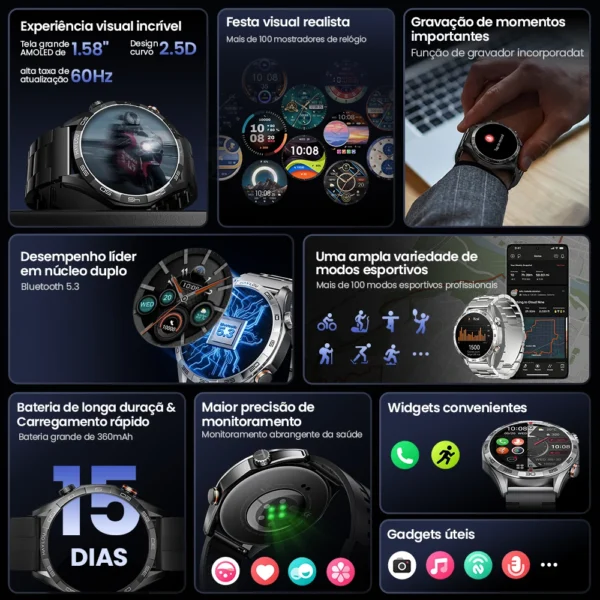 Smartwatch tela 1.58'' AMOLED Display 60Hz - Imagem 2