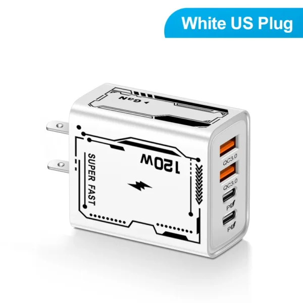 adaptador 120w , carga rápida 4 Portas  2 USB3.0  2 Type C USB Phone - Imagem 7