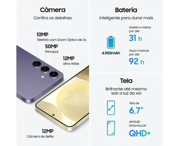 Smartphone Samsung Galaxy S24 + 6,7 "Galaxy AI 256GB Violet 5G 12GB RAM Camera. Triple 50MP + Selfie 12MP Battery 4900mAh Dual Chip - Imagem 4