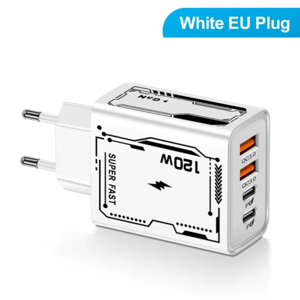adaptador 120w , carga rápida 4 Portas  2 USB3.0  2 Type C USB Phone - Imagem 8