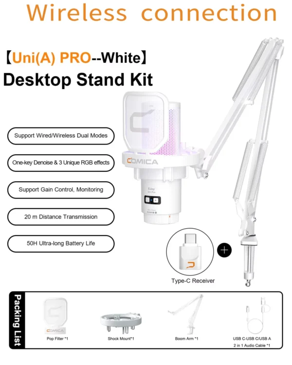 Comica Uni Pro Wireless USB Microphone gamer com luz RGB - Imagem 8