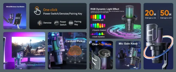 Comica Uni Pro Wireless USB Microphone gamer com luz RGB - Imagem 17