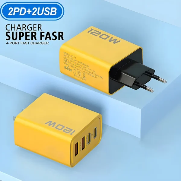 adaptador 120w , carga rápida 4 Portas  2 USB3.0  2 Type C USB Phone - Imagem 4