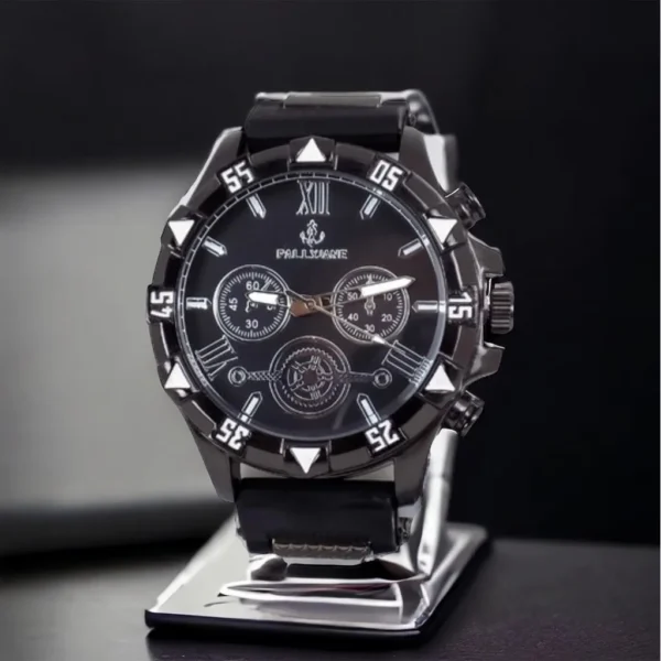 Relógio masculino com pulseira de borracha preta e dourada à prova d'água - Imagem 5