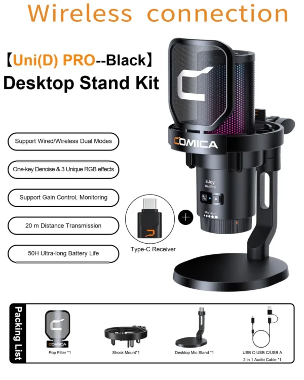 Comica Uni Pro Wireless USB Microphone gamer com luz RGB - Imagem 7