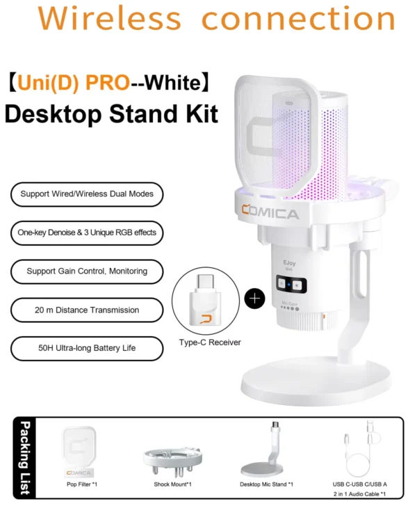 Comica Uni Pro Wireless USB Microphone gamer com luz RGB - Imagem 9