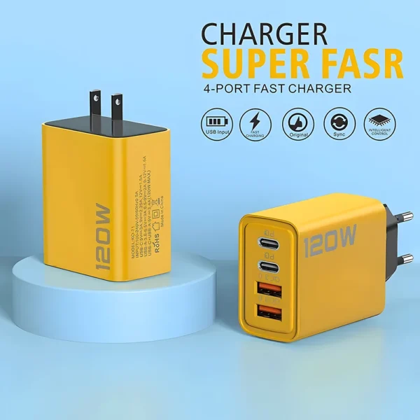 adaptador 120w , carga rápida 4 Portas  2 USB3.0  2 Type C USB Phone - Imagem 3