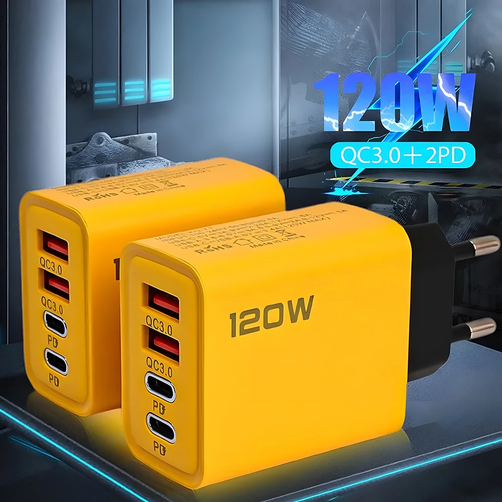 adaptador 120w , carga rápida 4 Portas  2 USB3.0  2 Type C USB Phone